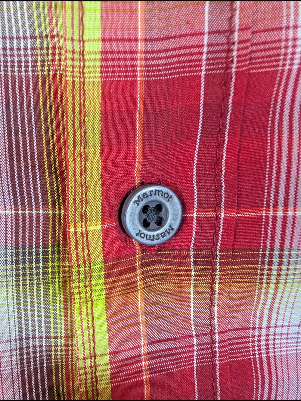 MARMOT Plaid Button Down Shirt Mens XL Red Yellow Short Sleeve Outdoor Lightweig - Picture 5 of 9